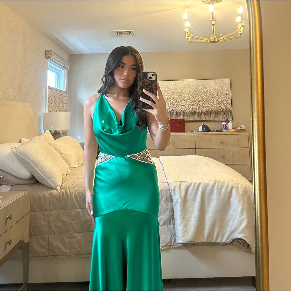 Custom-Made Elegant Green Satin Dress